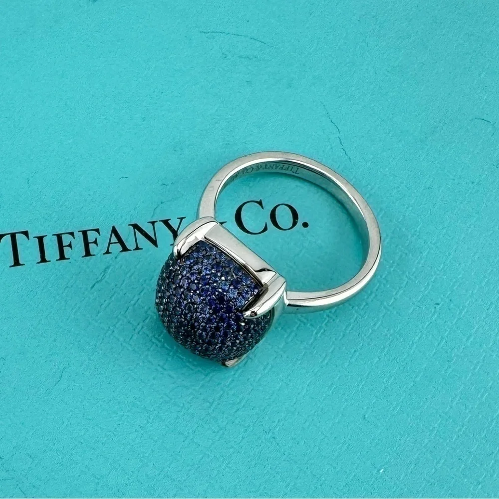 Tiffany & Co. Blue Sapphire Sugar Stack Ring 18k White Gold